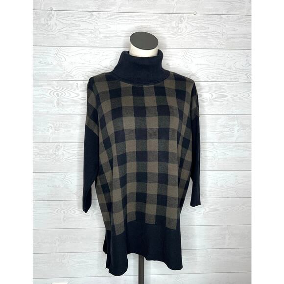 Loft Outlet black/taupe buffalo check oversize tunic sweater NWT Size Large - Picture 1 of 7